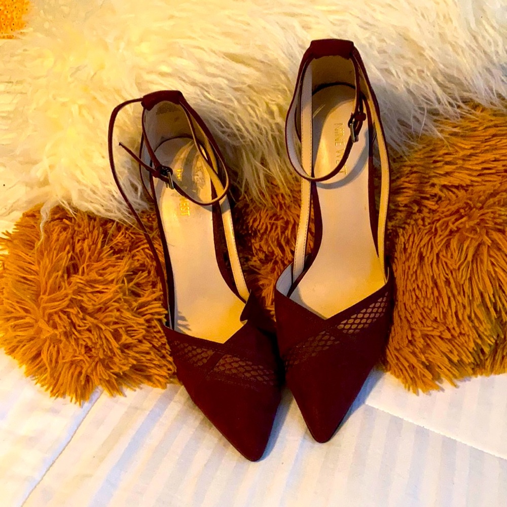 Nine West Burgundy Ankle Strap Pumps